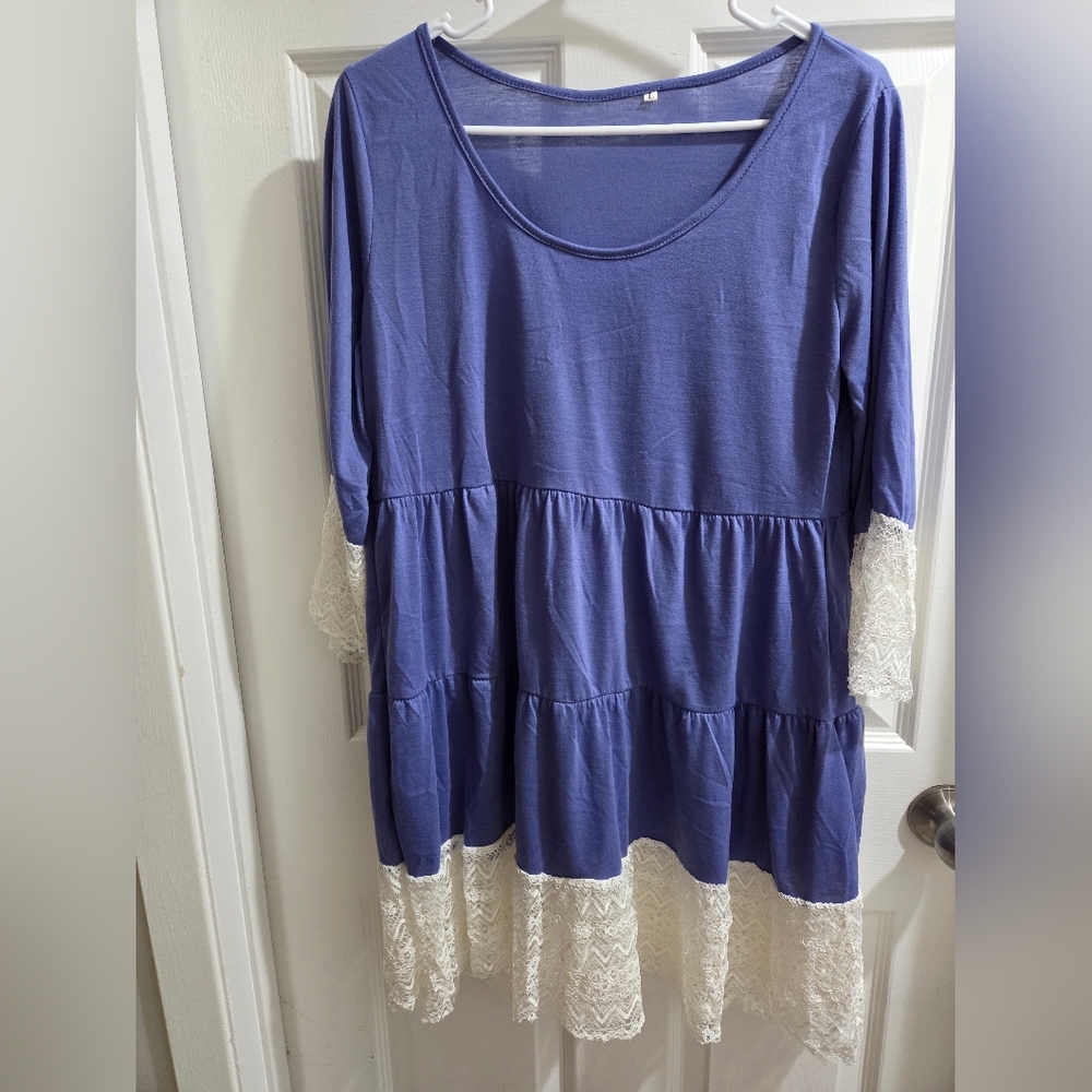 Elegant Purple & White Lace Women's Dress